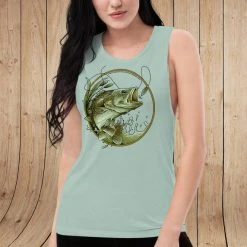 Ice Strong Outdoors Rockstarlette Bass Fishing Logo, Relaxed Fit Muscle Tank Top Fancy-Ladies Only!