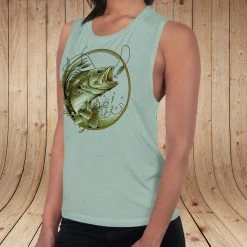 Ice Strong Outdoors Rockstarlette Bass Fishing Logo, Relaxed Fit Muscle Tank Top Fancy-Ladies Only!