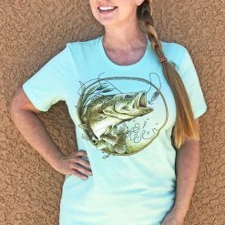 Rockstarlette Bass Fishing Relaxed Fit T Shirt, Heather Mint