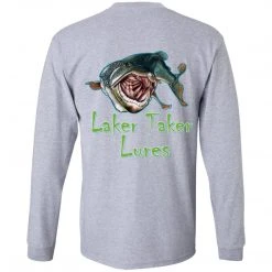 CustomCat Men's Long Sleeve Laker Taker Tee - Red/Black Logo Laker Taker Lures & Swag 24 CustomCat Men's Long Sleeve Laker Taker Tee - Red/Black Logo Laker Taker Lures & Swag