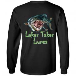 CustomCat Men's Long Sleeve Laker Taker Tee - Red/Black Logo Laker Taker Lures & Swag 29 CustomCat Men's Long Sleeve Laker Taker Tee - Red/Black Logo Laker Taker Lures & Swag