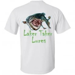 CustomCat Laker Taker Lures & Swag Men's Ice Strong Patriotic Logo Front/Laker Taker Back Regular Size Ultra Cotton T-Shirt (12 Color Choices)