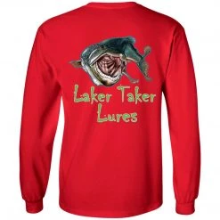 CustomCat Men's Long Sleeve Laker Taker Tee - Red/White Logo Laker Taker Lures & Swag