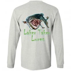 CustomCat Men's Long Sleeve Laker Taker Tee - Red/Black Logo Laker Taker Lures & Swag 26 CustomCat Men's Long Sleeve Laker Taker Tee - Red/Black Logo Laker Taker Lures & Swag