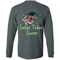 CustomCat Men's Long Sleeve Laker Taker Tee - Red/Black Logo Laker Taker Lures & Swag 33 CustomCat Men's Long Sleeve Laker Taker Tee - Red/Black Logo Laker Taker Lures & Swag