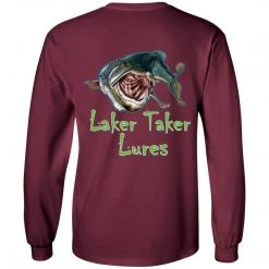 CustomCat Men's Long Sleeve Laker Taker Tee - Red/Black Logo Laker Taker Lures & Swag 35 CustomCat Men's Long Sleeve Laker Taker Tee - Red/Black Logo Laker Taker Lures & Swag