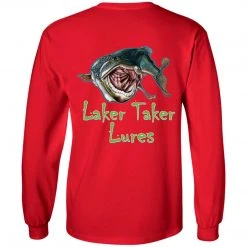 CustomCat Men's Long Sleeve Laker Taker Tee - Red/Black Logo Laker Taker Lures & Swag 37 CustomCat Men's Long Sleeve Laker Taker Tee - Red/Black Logo Laker Taker Lures & Swag