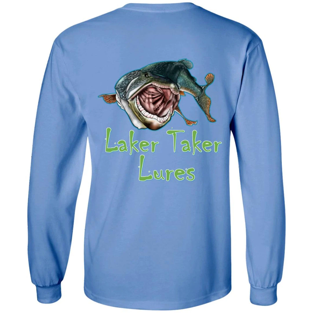 CustomCat Men's Long Sleeve Laker Taker Tee - Red/Black Logo Laker Taker Lures & Swag 12 CustomCat Men's Long Sleeve Laker Taker Tee - Red/Black Logo Laker Taker Lures & Swag