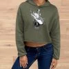 Ice Strong Outdoors Fancy-Ladies Only! Rockstarlette Fishing And Beer Logo, CROPPED Fleece Lined Pullover Hoodie