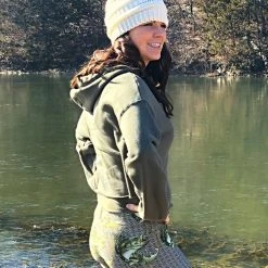 Ice Strong Outdoors Fancy-Ladies Only! Rockstarlette Fishing And Beer Logo, CROPPED Fleece Lined Pullover Hoodie