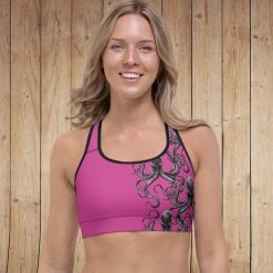 Rockstarlette Octopus Logo Sports Bra/ Athletic Top, Black Or Hot Pink Fancy-Ladies Only!