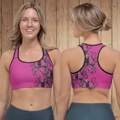 Rockstarlette Octopus Logo Sports Bra/ Athletic Top, Black Or Hot Pink Fancy-Ladies Only!