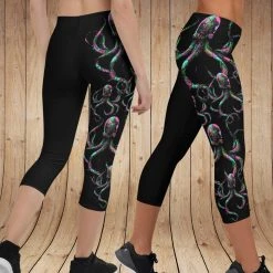 Fancy-Ladies Only! Rockstarlette Octopus Logo CAPRI Leggings, Black Or Hot Pink