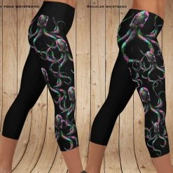 Fancy-Ladies Only! Rockstarlette Octopus Logo CAPRI Leggings, Black Or Hot Pink
