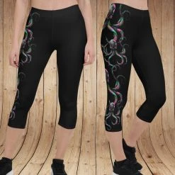 Fancy-Ladies Only! Rockstarlette Octopus Logo CAPRI Leggings, Black Or Hot Pink