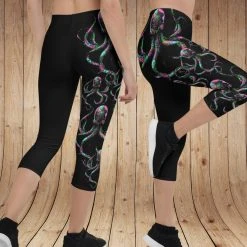 Fancy-Ladies Only! Rockstarlette Octopus Logo CAPRI Leggings, Black Or Hot Pink