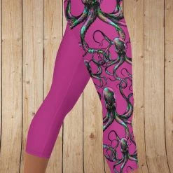 Fancy-Ladies Only! Rockstarlette Octopus Logo CAPRI Leggings, Black Or Hot Pink