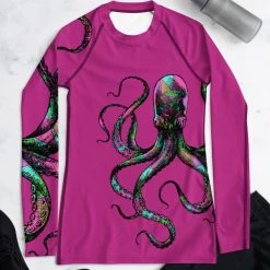 Rockstarlette Octopus UPF 40, Sun Shirt/Rash Guard, Black, Blue, Or Hot Pink Fancy-Ladies Only!