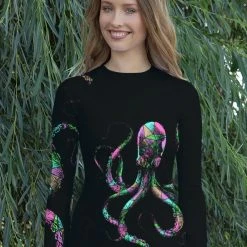 Rockstarlette Octopus UPF 40, Sun Shirt/Rash Guard, Black, Blue, Or Hot Pink Fancy-Ladies Only!