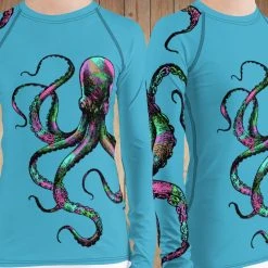 Rockstarlette Octopus UPF 40, Sun Shirt/Rash Guard, Black, Blue, Or Hot Pink Fancy-Ladies Only!