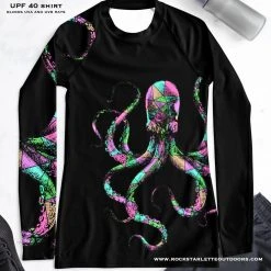 Rockstarlette Octopus UPF 40, Sun Shirt/Rash Guard, Black, Blue, Or Hot Pink Fancy-Ladies Only!