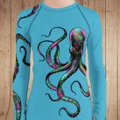 Rockstarlette Octopus UPF 40, Sun Shirt/Rash Guard, Black, Blue, Or Hot Pink Fancy-Ladies Only!