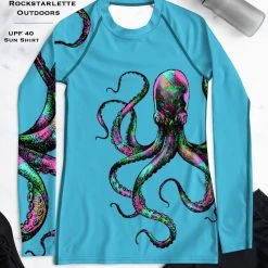 Rockstarlette Octopus UPF 40, Sun Shirt/Rash Guard, Black, Blue, Or Hot Pink Fancy-Ladies Only!