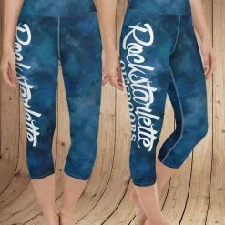 Ice Strong Outdoors Rockstarlette Watercolor Rockstarlette Outdoors Logo Yoga CAPRI OR FULL LENGTH Leggings, Wide Waistband