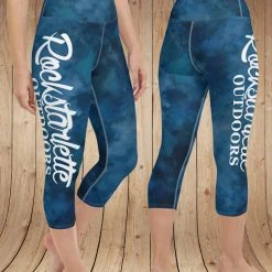 Ice Strong Outdoors Rockstarlette Watercolor Rockstarlette Outdoors Logo Yoga CAPRI OR FULL LENGTH Leggings, Wide Waistband